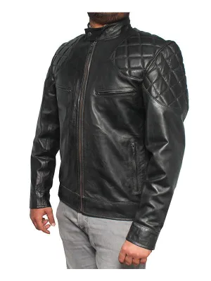 David Brando Biker Leather Jacket - Black