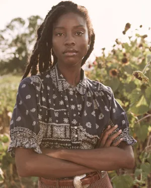 The Great - The Kerchief Top in Navy Bandana Print