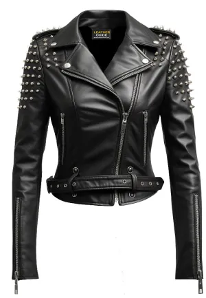 Women Black Biker Slimft Real Leather Jacket